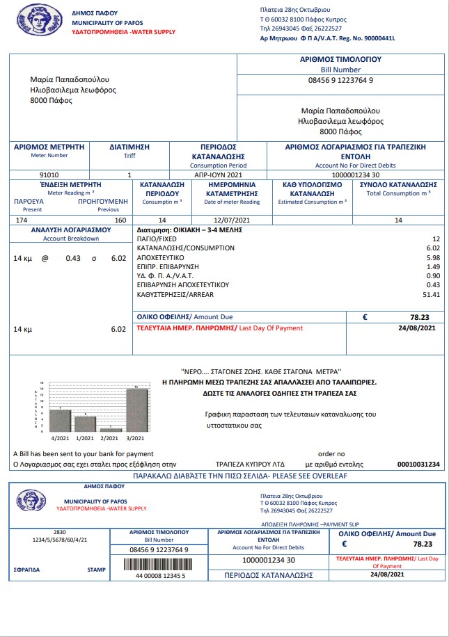 Cyprus water utility bill